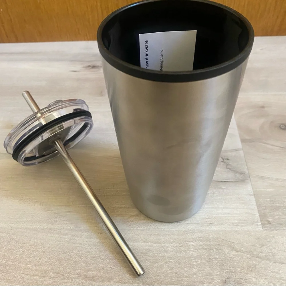 NEW! Hot Or Cold Metal Tumbler With Metal Straw - 20 Fl. Oz.